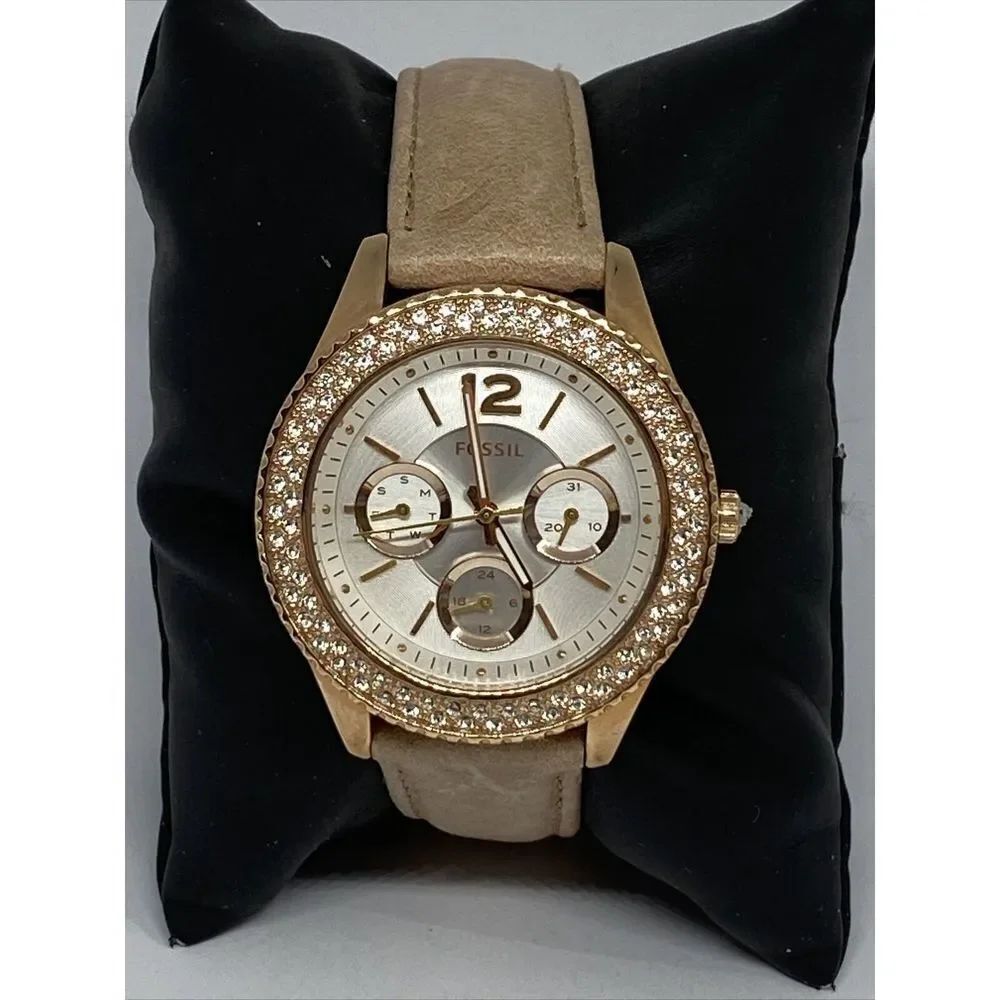 Fossil ES3816 Women Cream Leather Silver Analog Dial Quartz Wrist Watch QB582